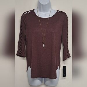 BCX Criss Cross Cut Out Sleeve Mulberry Color Soft & Flowy S New